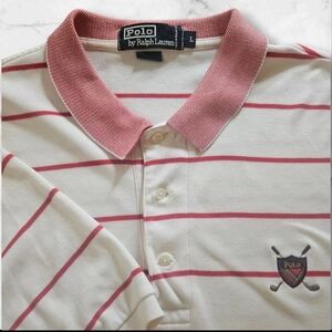Vintage Polo by Ralph Lauren Golf Crest Striped Polo Shirt Size L 100% Cotton